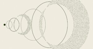 Reflection's Beam launch artwork: dark green concentric dotted and solid rings expanding from a single dot on a cream background