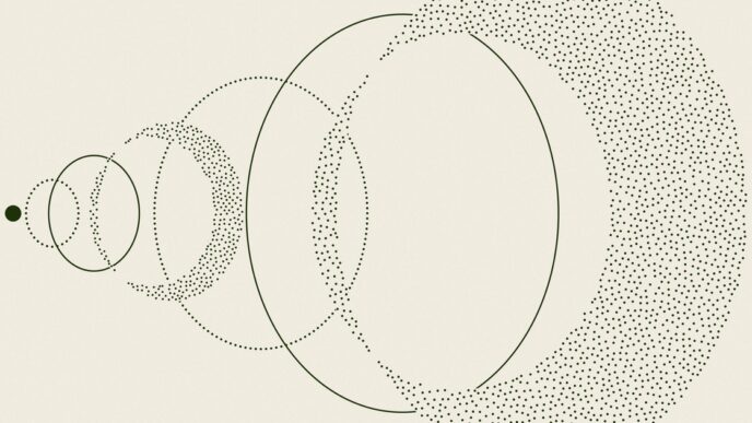 Reflection's Beam launch artwork: dark green concentric dotted and solid rings expanding from a single dot on a cream background